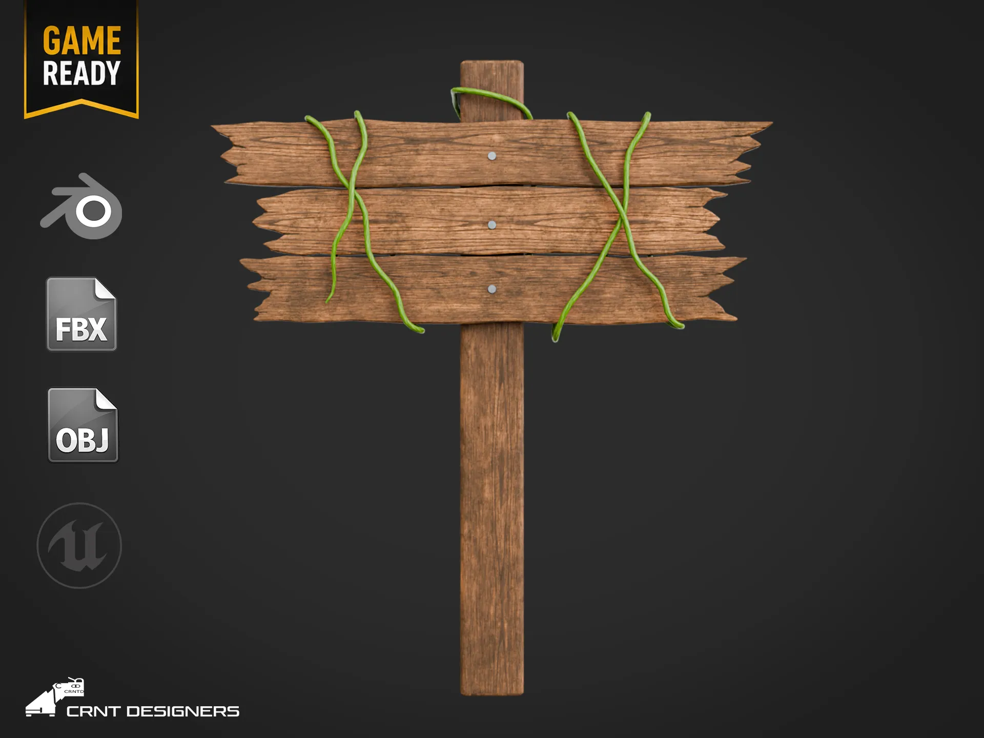 Haunted Wooden Signpost - Weathered Sign - Halloween Prop Low-poly 3D model