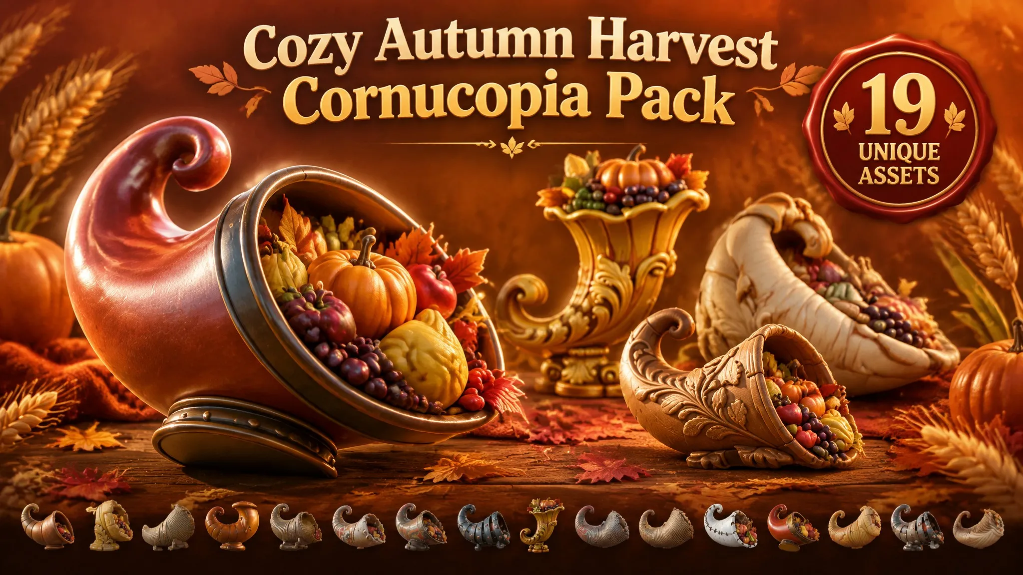 Cozy Autumn Harvest Cornucopia Pack Low-poly 3D model