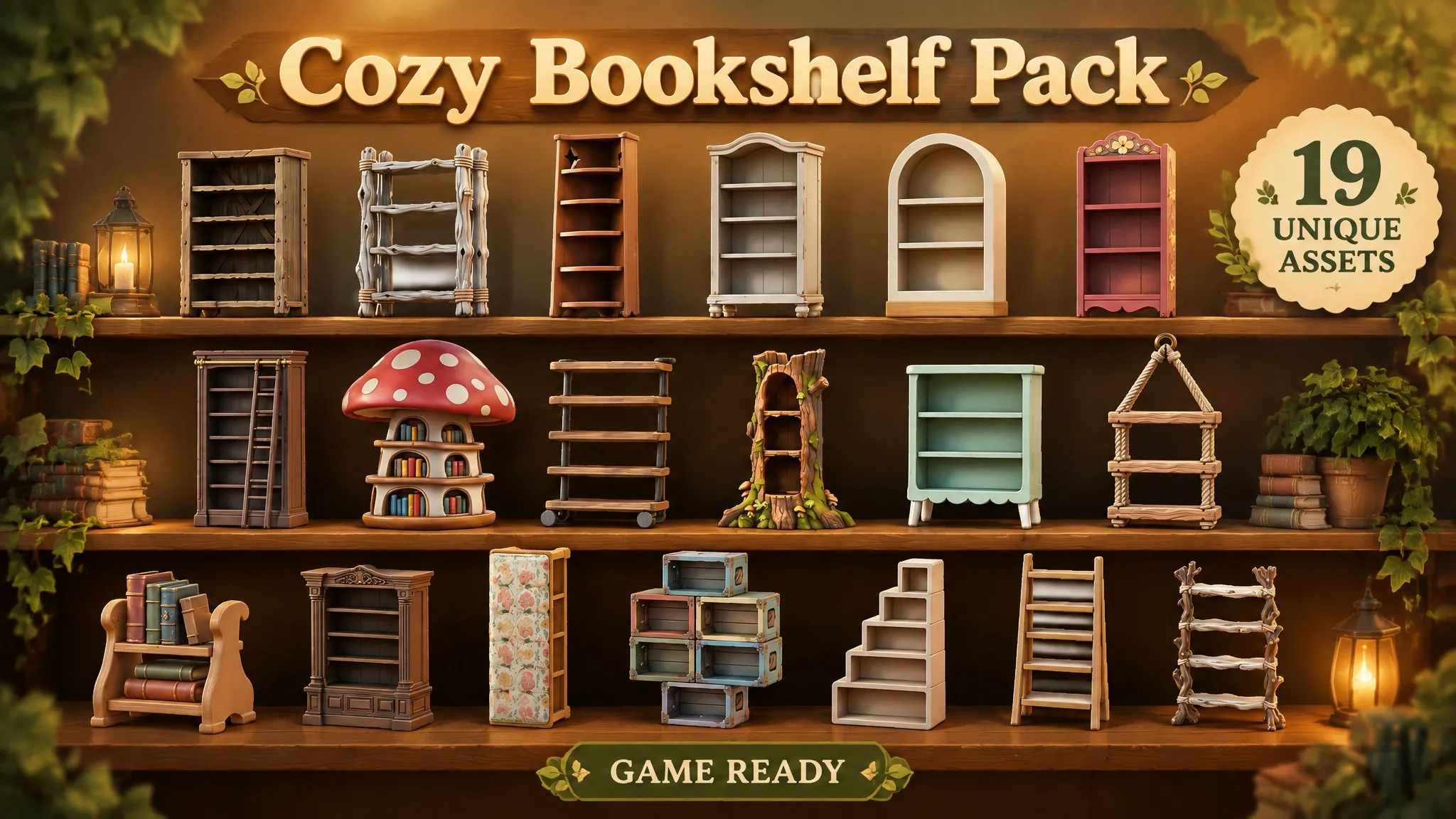 Cozy Bookshelf Pack Low-poly 3D model