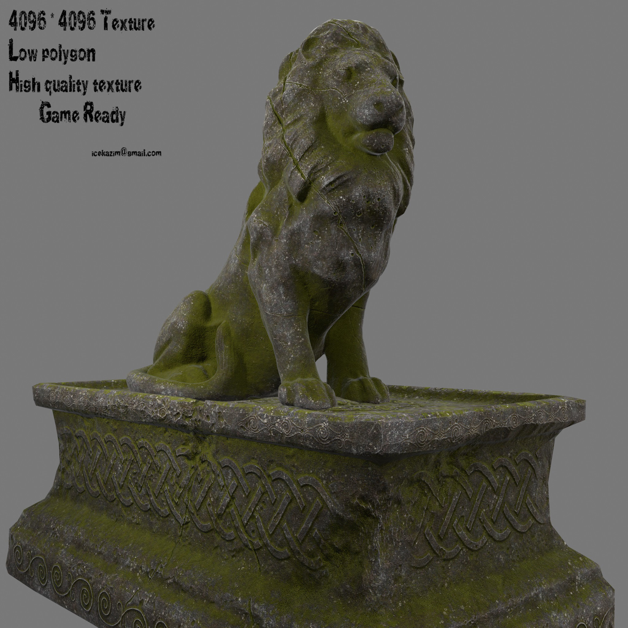 Lion Statue Low-poly 3D model_1