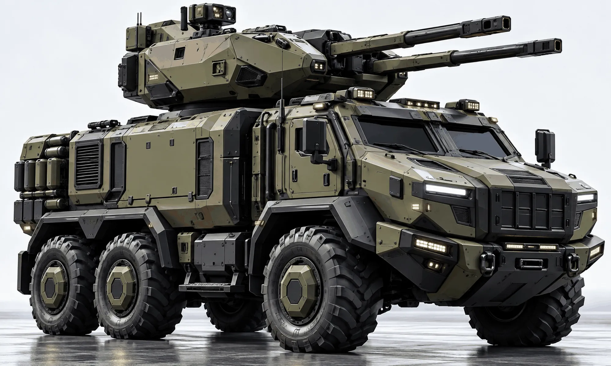 Futuristic Military 6x6 Heavy Armored Combat Truck Twin Cannon 3D model ...