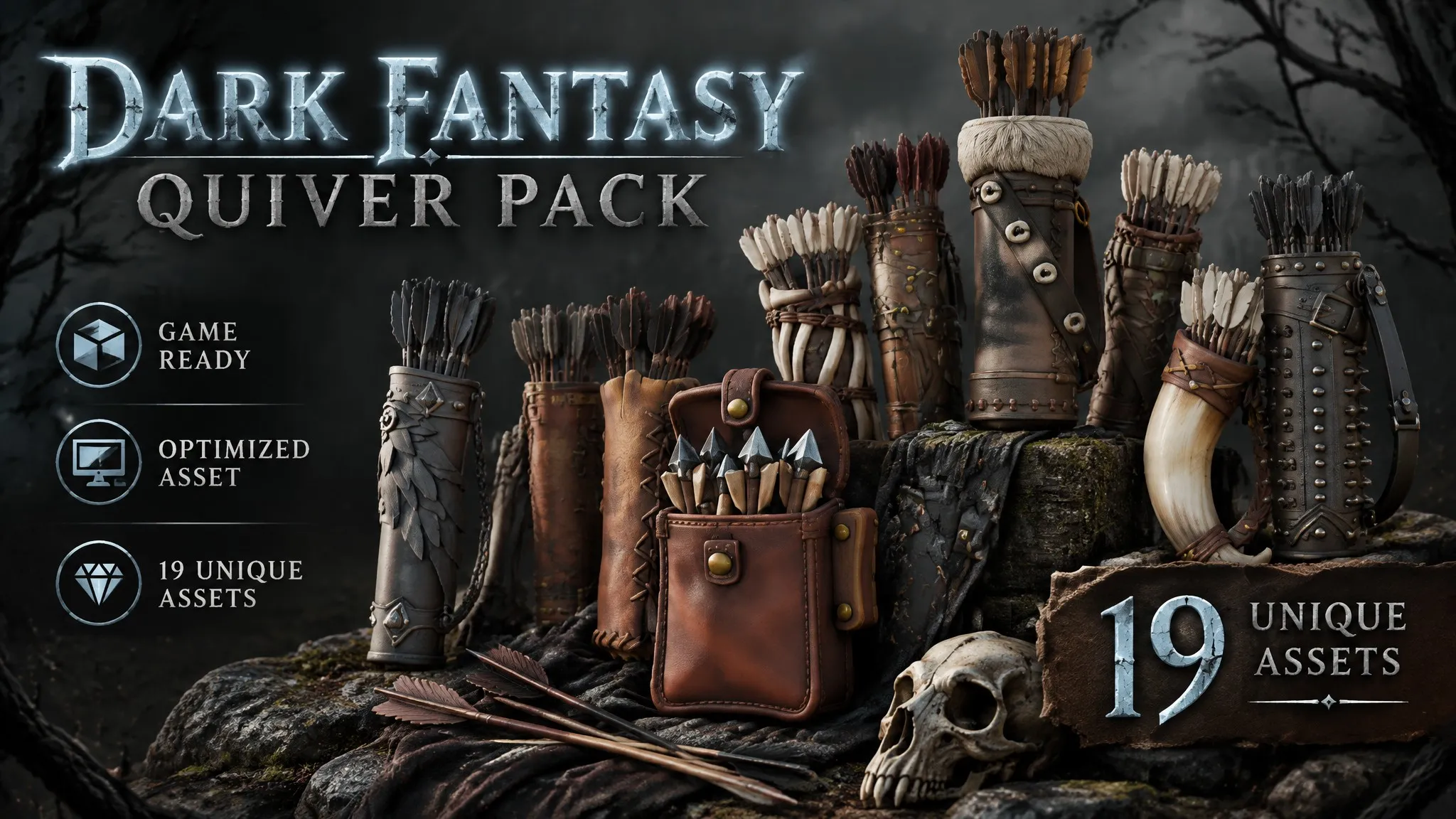Dark Fantasy Quiver Pack Low-poly 3D model