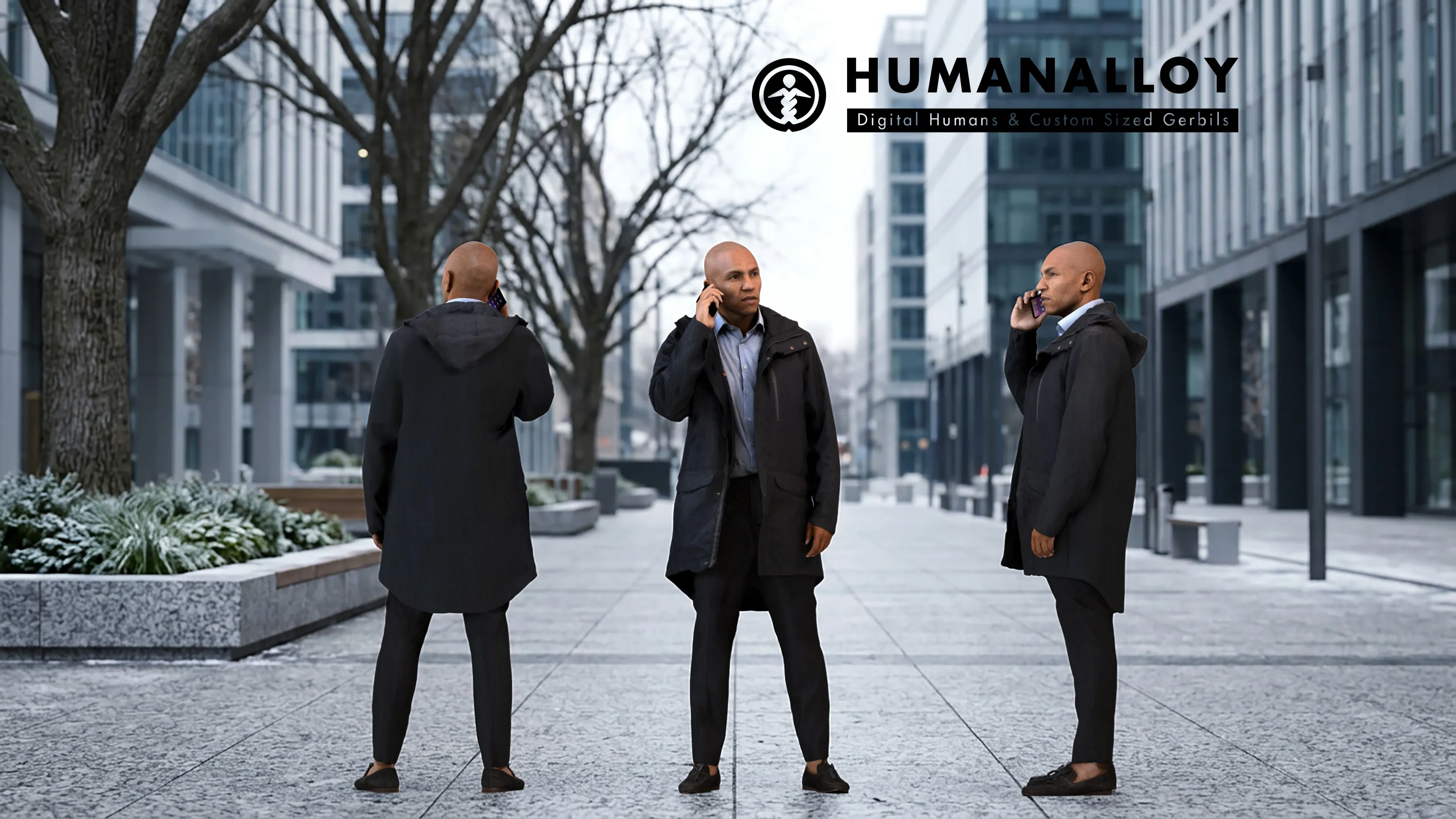 Adult Black male calling in public space wearing winter 3D model | CGTrader