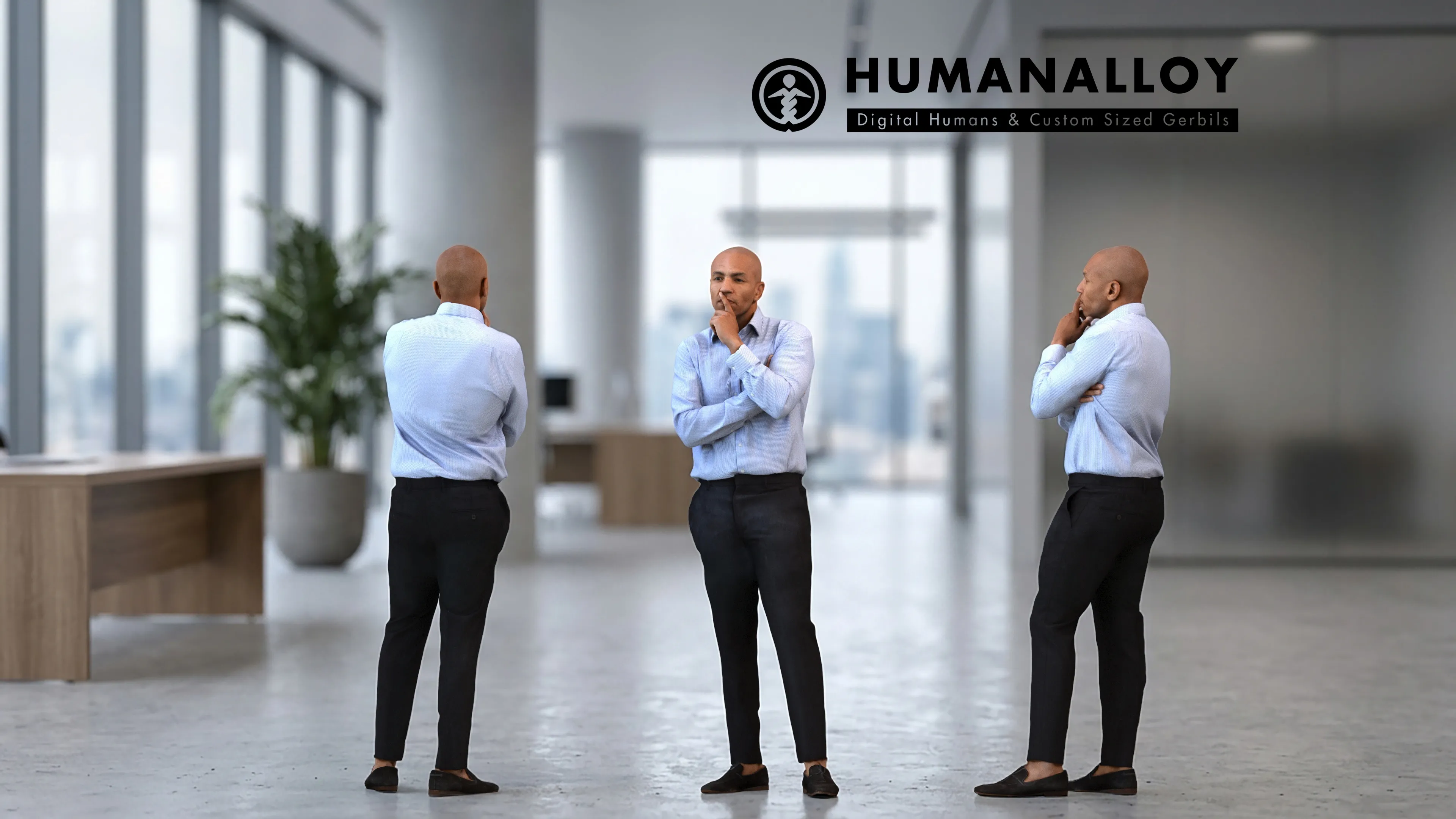 Adult Black male standing in office wearing transitional 3D model ...