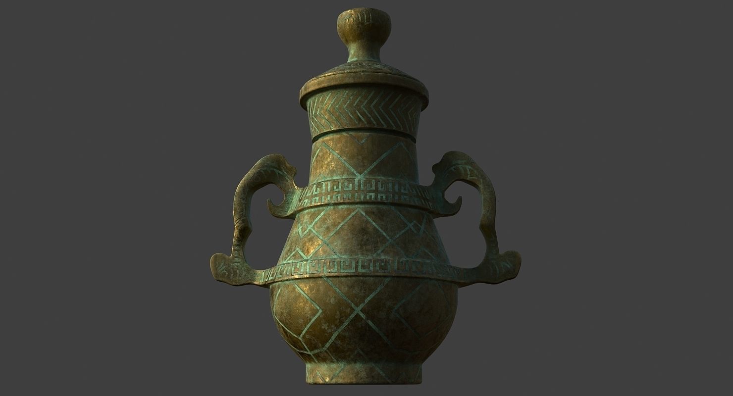 Old bronze jar Low-poly 3D model_2