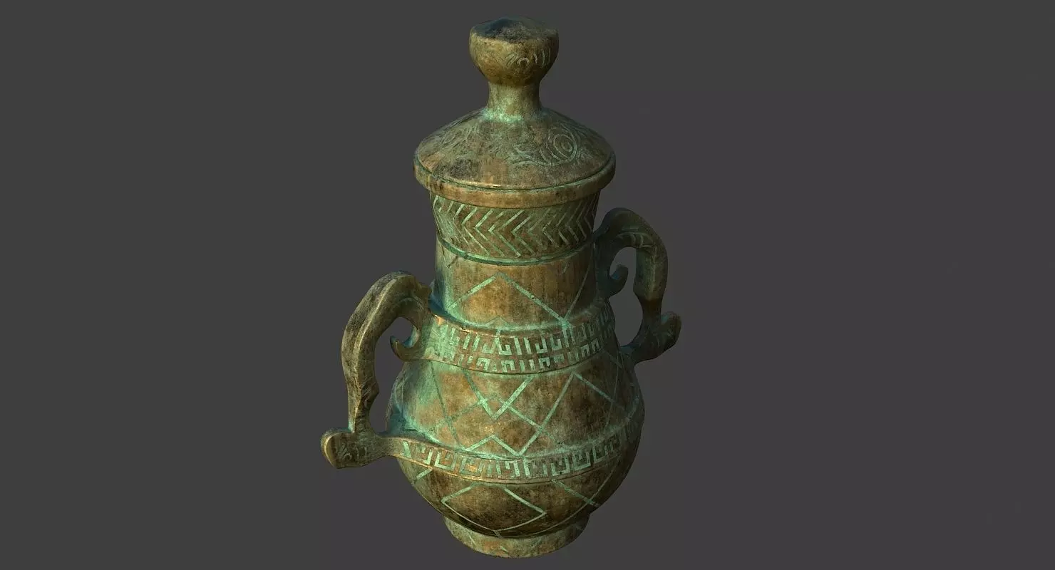 Old bronze jar Low-poly 3D model_0