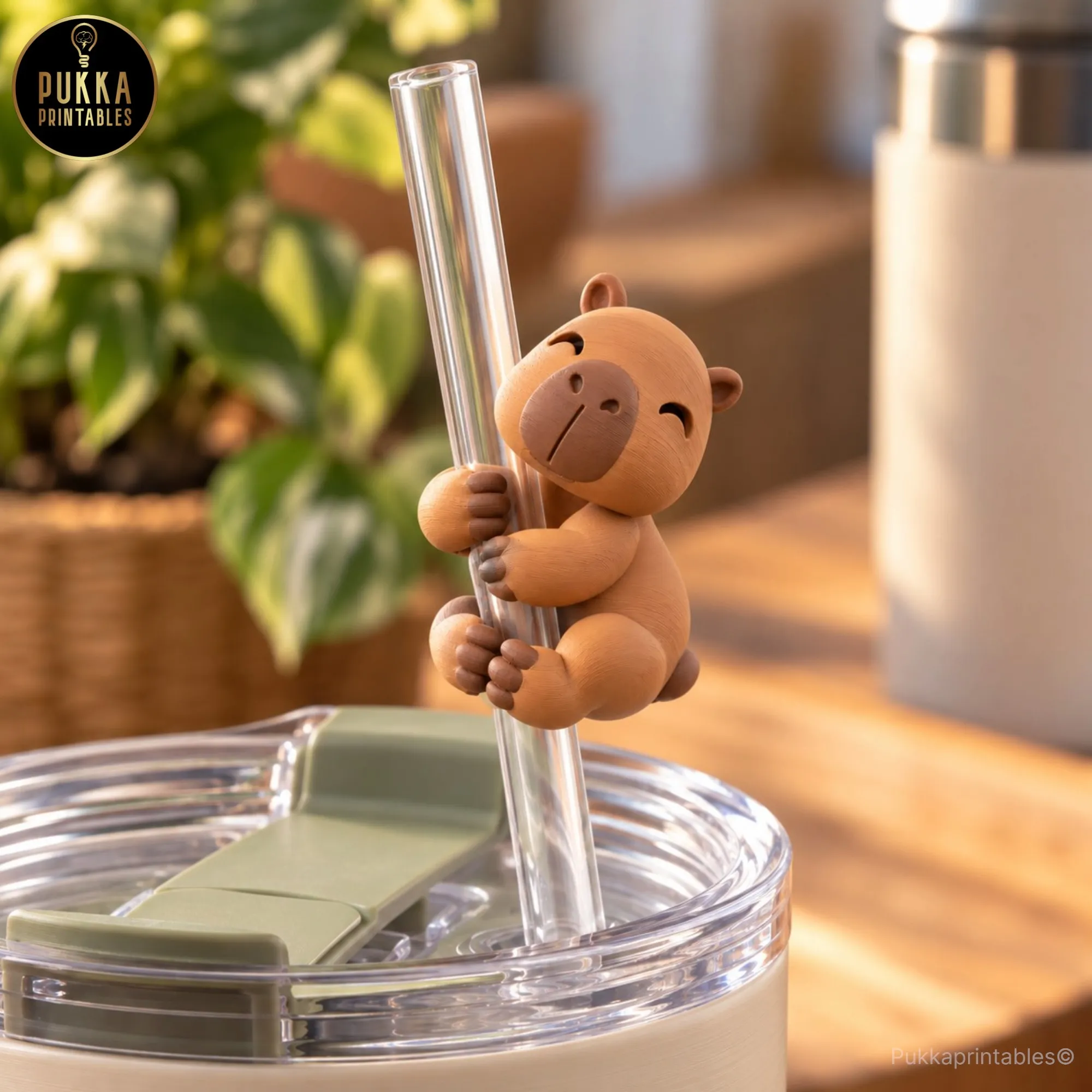 Capybara Straw Hugging Topper STL 3D Printable Tumbler Accessory 3D print model