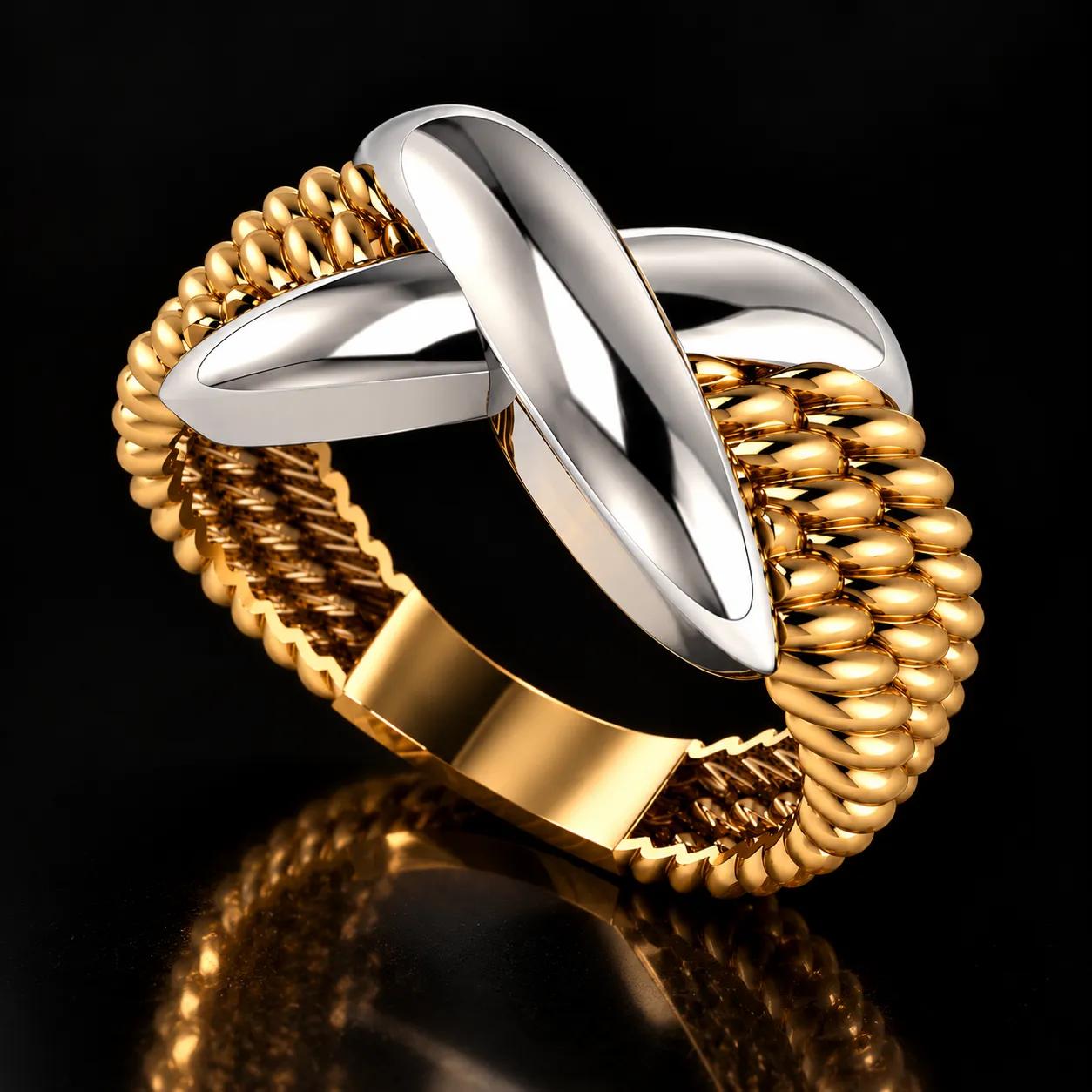 Luxury Sculptural Knot Ring with Interlocking Gold Loops 3D print model