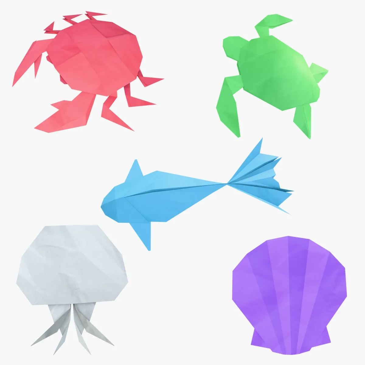Origami fishes 10-15 Low-poly 3D model
