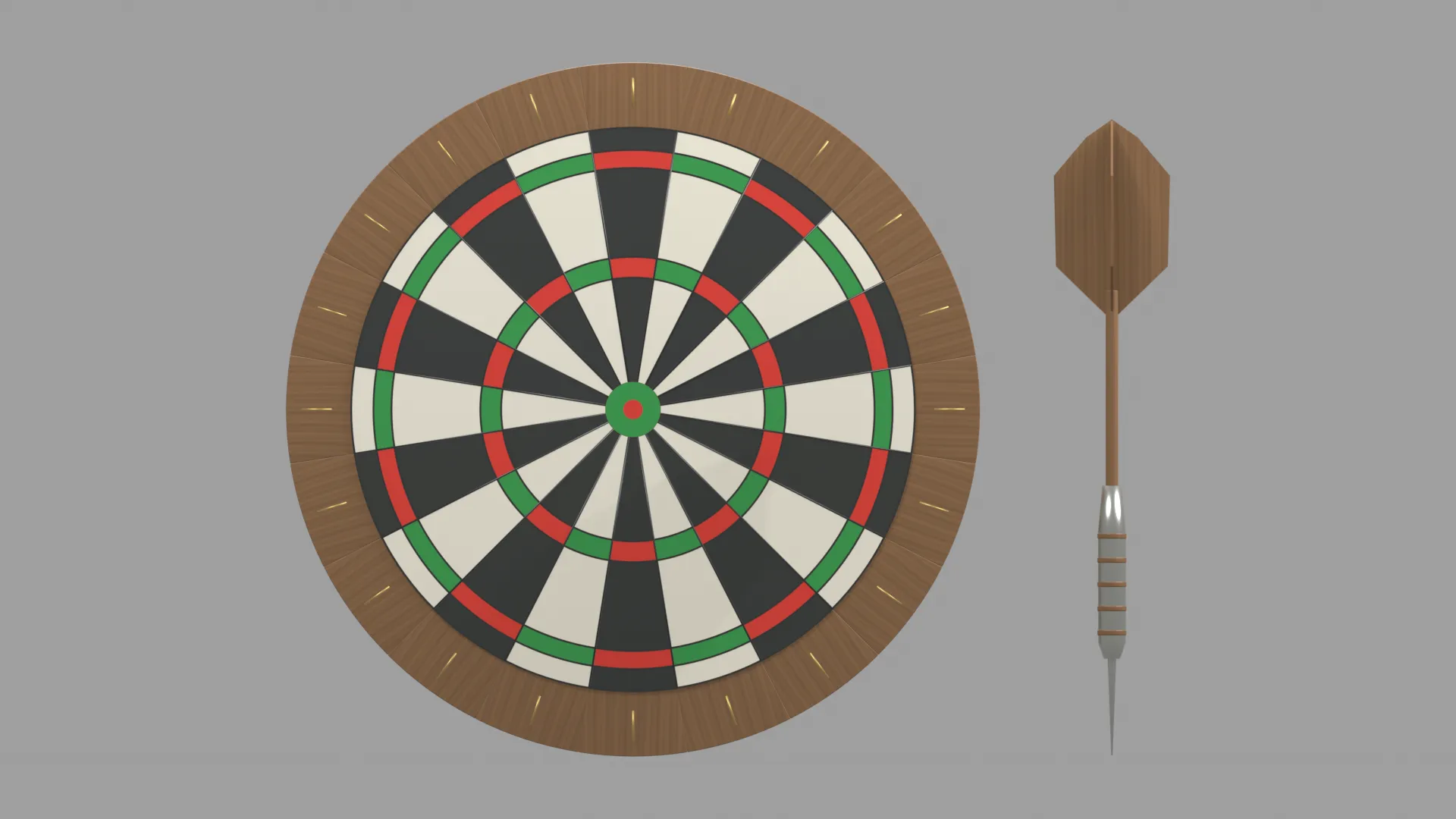 Numbered Wooden Dartboard with Brown Dart Low-poly 3D model