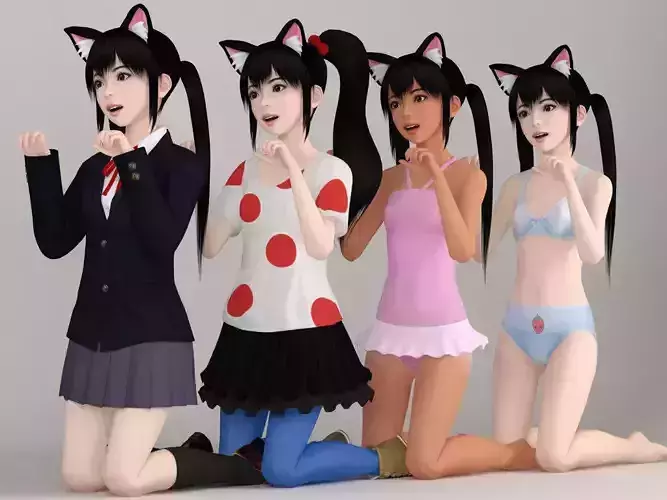 Azusa various outfit pose 03 3D model