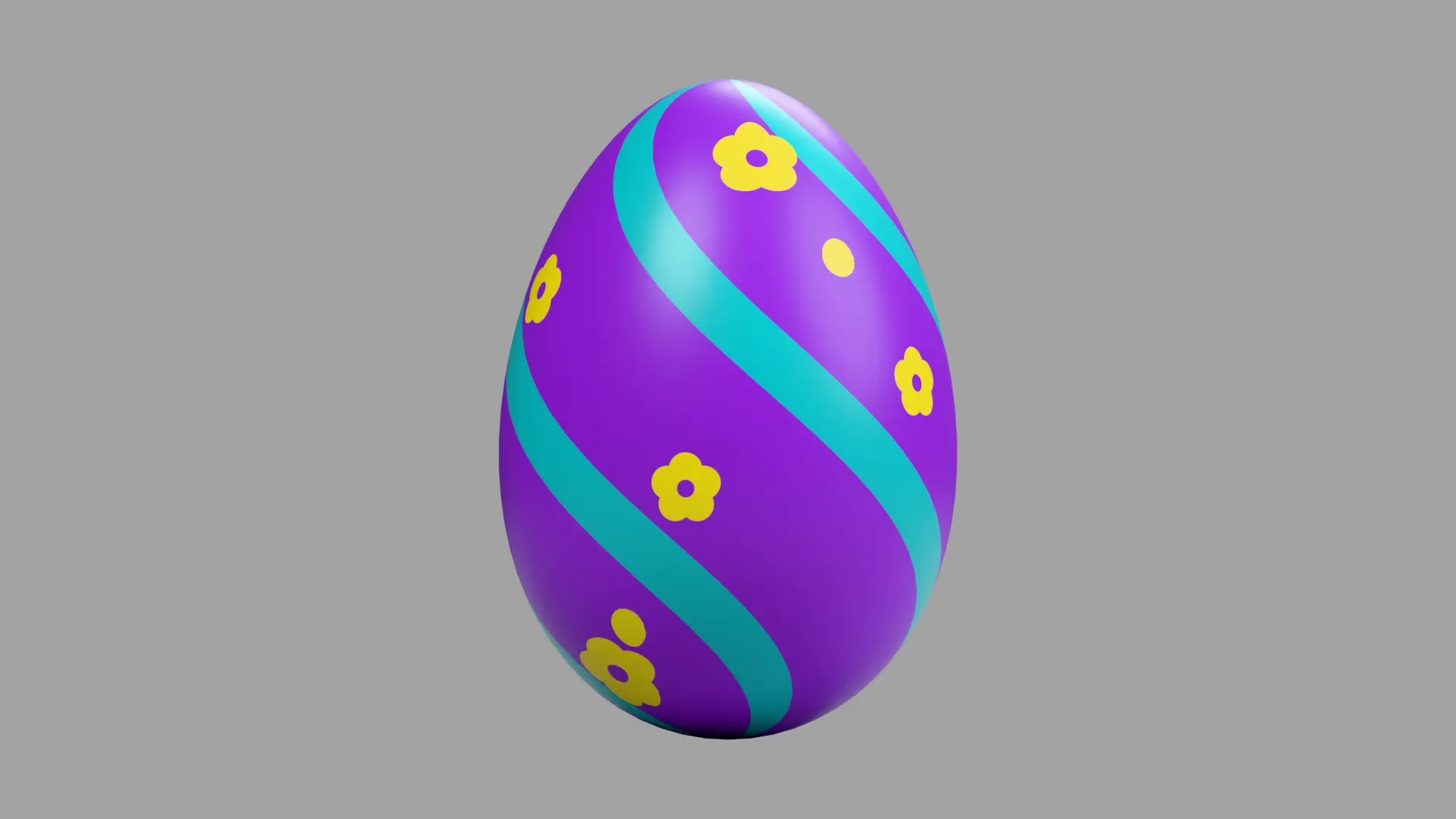 Purple Easter Egg with Blue Stripes and Yellow Flowers Low-poly 3D model