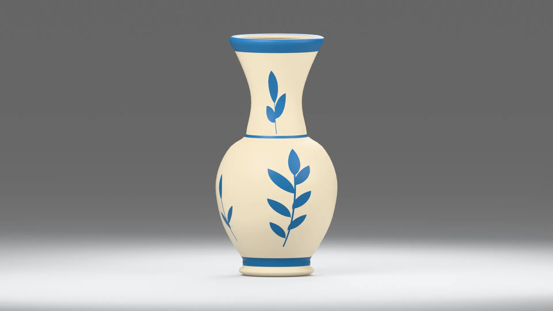 Cream Decorative Vase with Blue Leaf Pattern Low-poly 3D model
