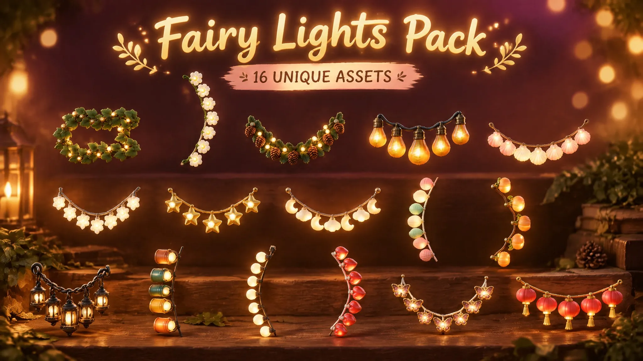 Fairy Lights Pack Low-poly 3D model