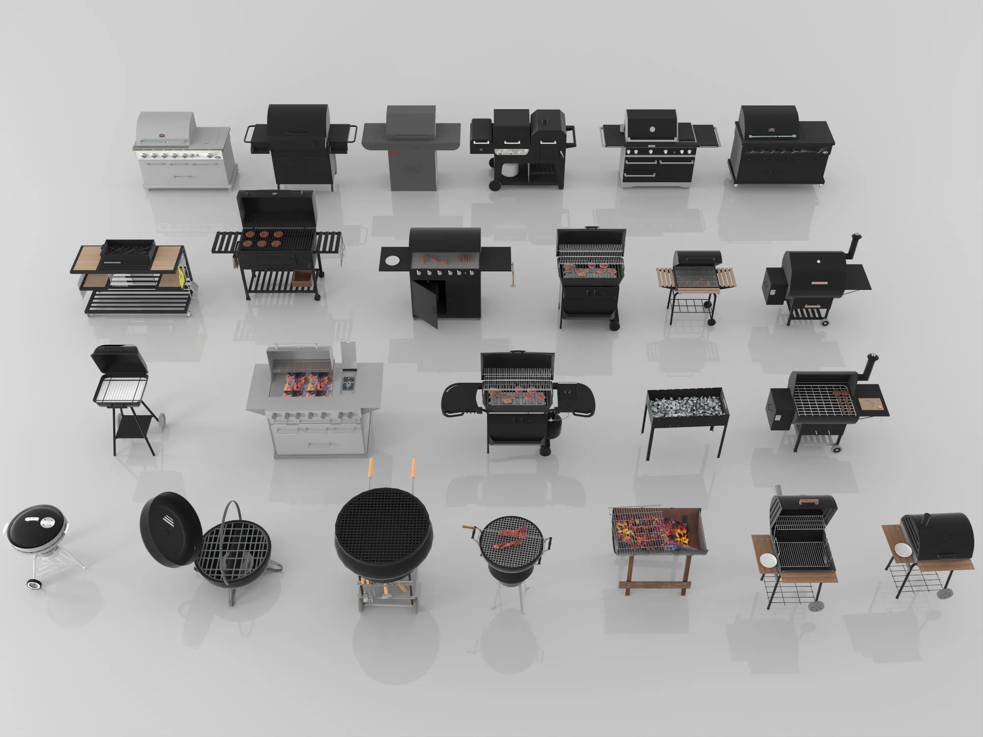 BBQ Grill Outdoor Barbecue Pack Low-poly 3D model