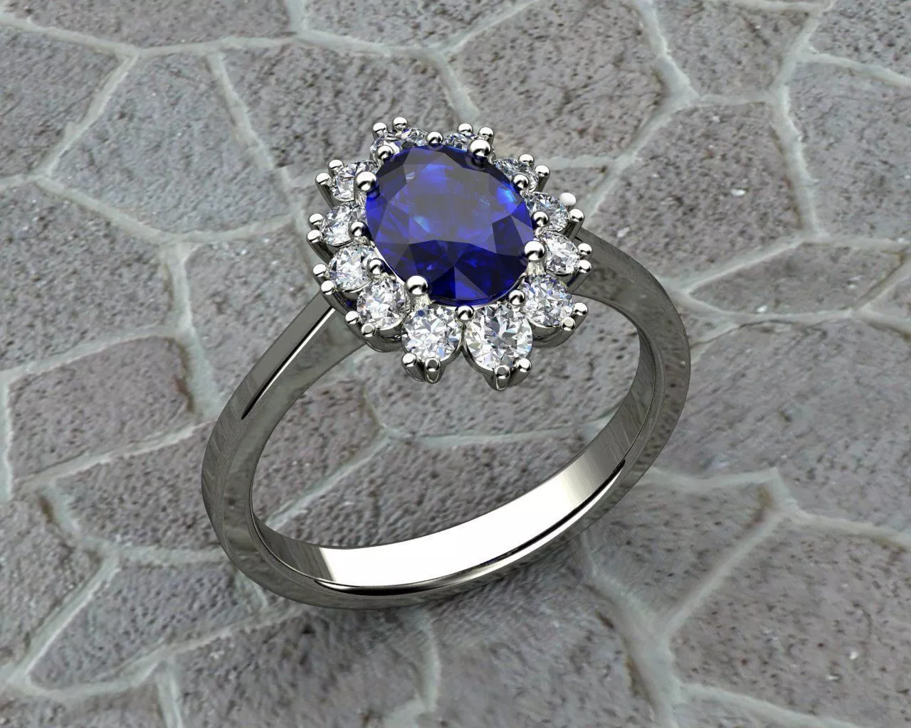 Diamond and Sapphire Diana Engagement Ring 3D print model