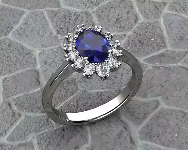 Diamond and Sapphire Diana Engagement Ring