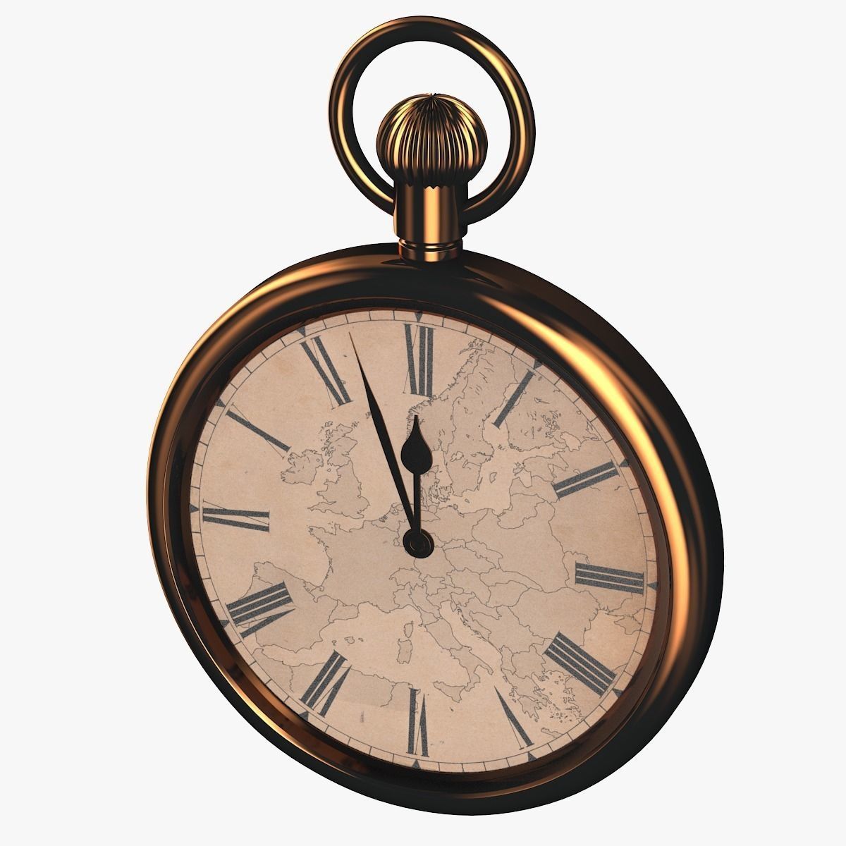 Gold pocket watch with a dial Europe 3D model_1