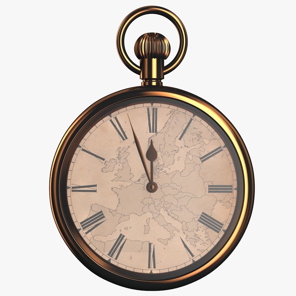 Gold pocket watch with a dial Europe 3D model_0