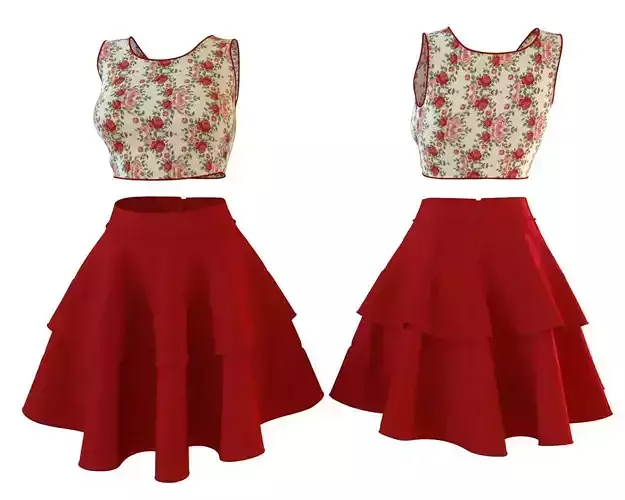 Stylish Designer Women top with layered skirt 3D model 