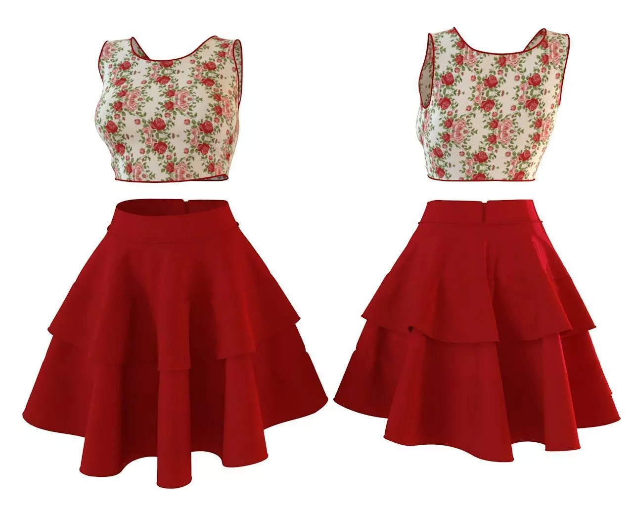 Stylish Designer Women top with layered skirt 3D model 3D model