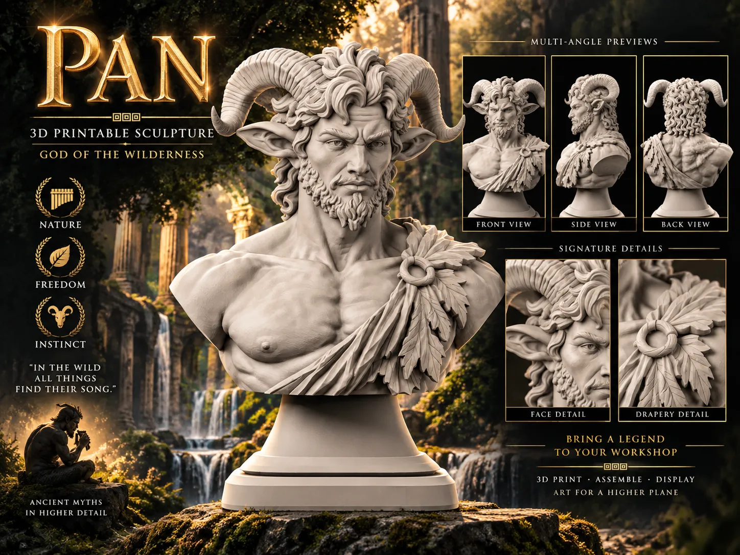Pan Greek God of the Wild 3D print model