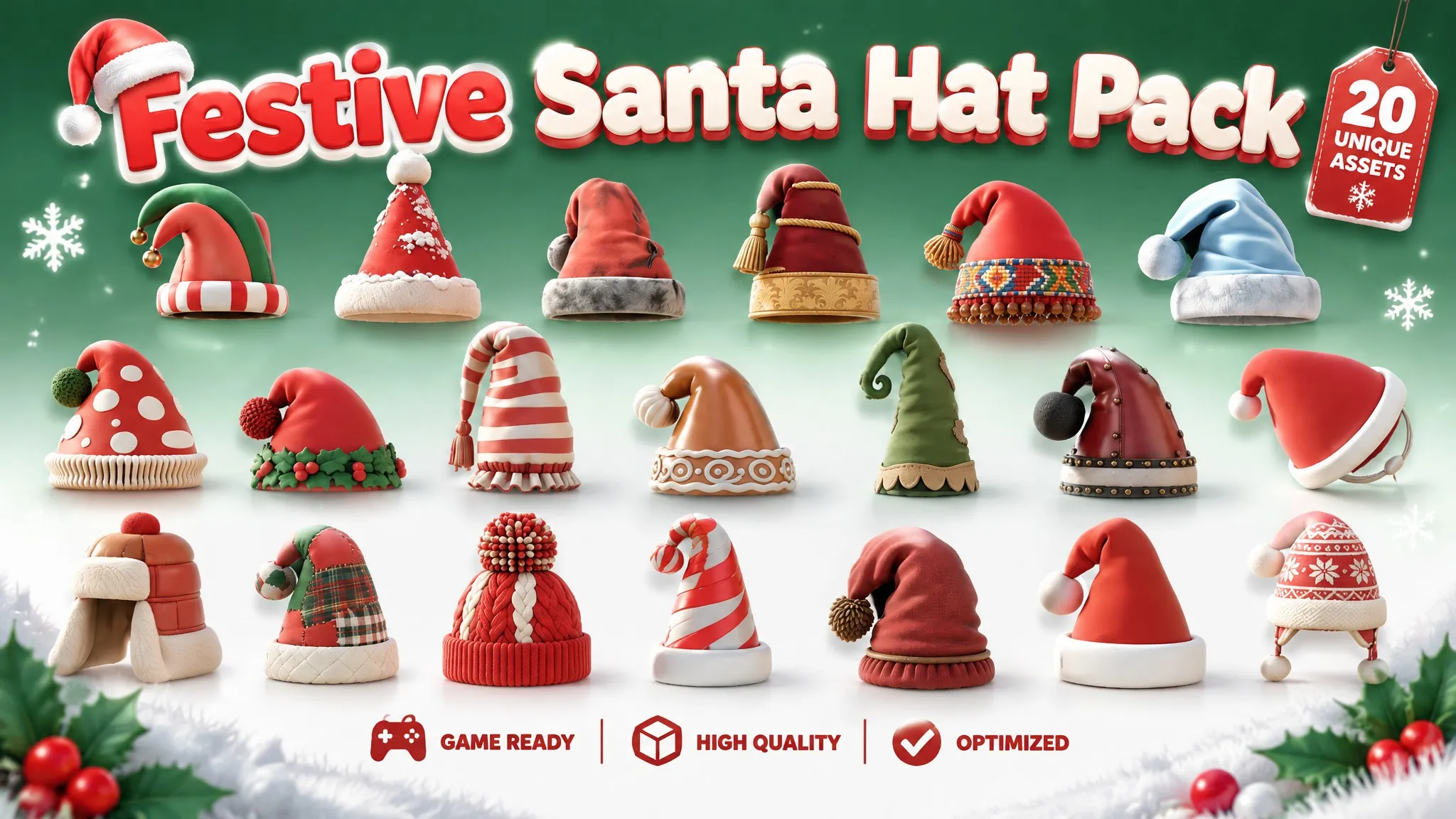 Festive Santa Hat Pack Low-poly 3D model