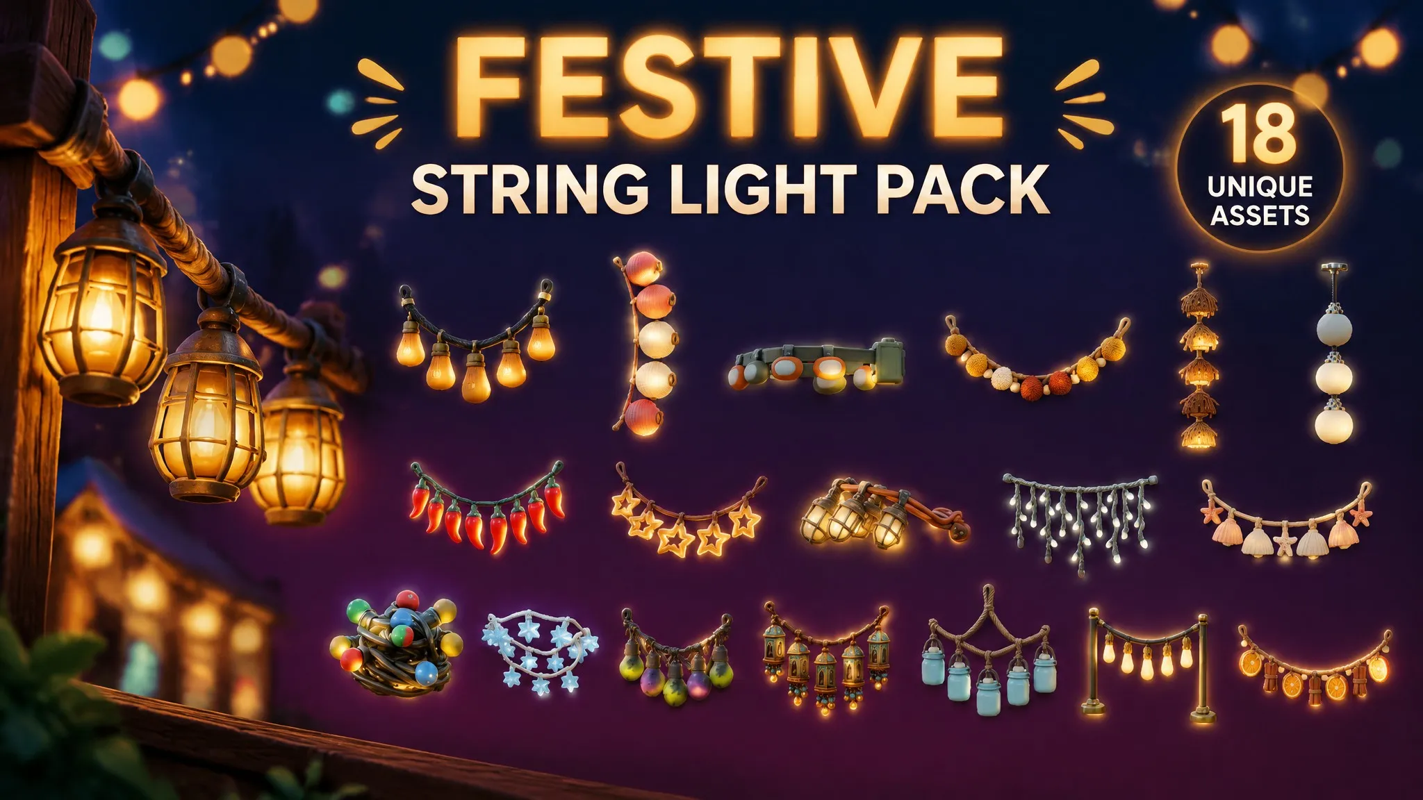 Festive String Light Pack Low-poly 3D model