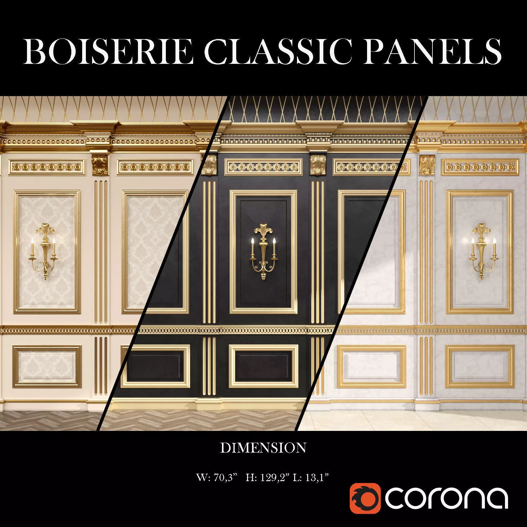 Boiserie classic panels and Decorative Crafts Wood Sconce - 185 3D model_0
