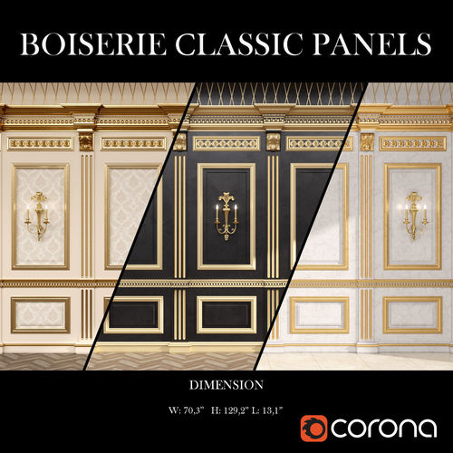  Boiserie classic panels and Decorative Crafts Wood Sconce - 185 3D model