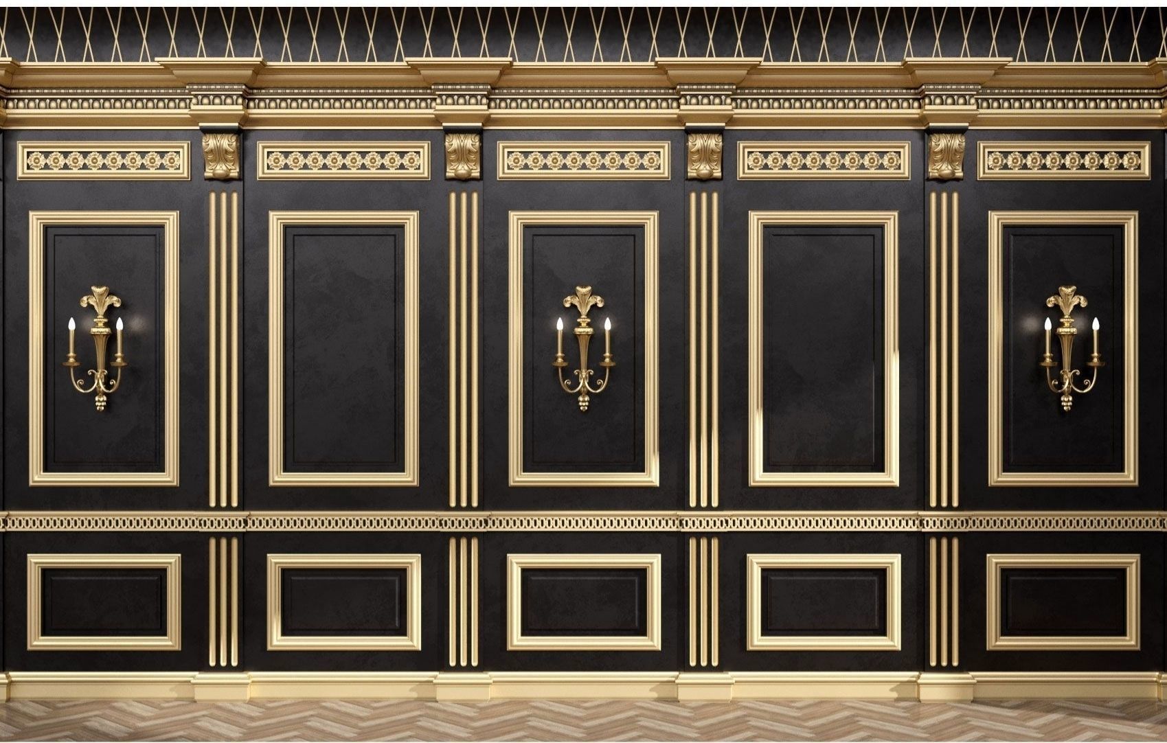 Boiserie classic panels and Decorative Crafts Wood Sconce - 185 3D model_1