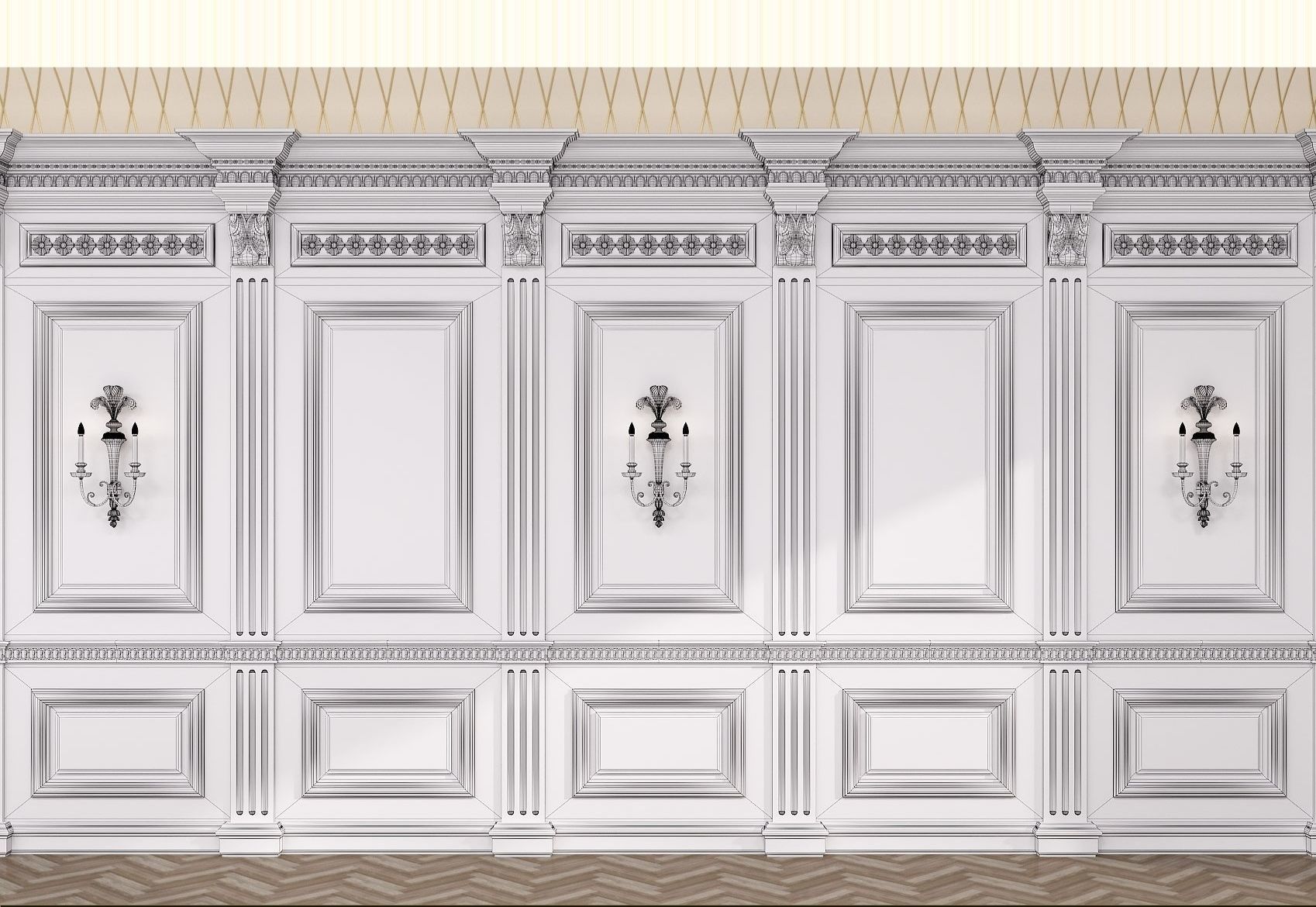 Boiserie classic panels and Decorative Crafts Wood Sconce - 185 3D model_4