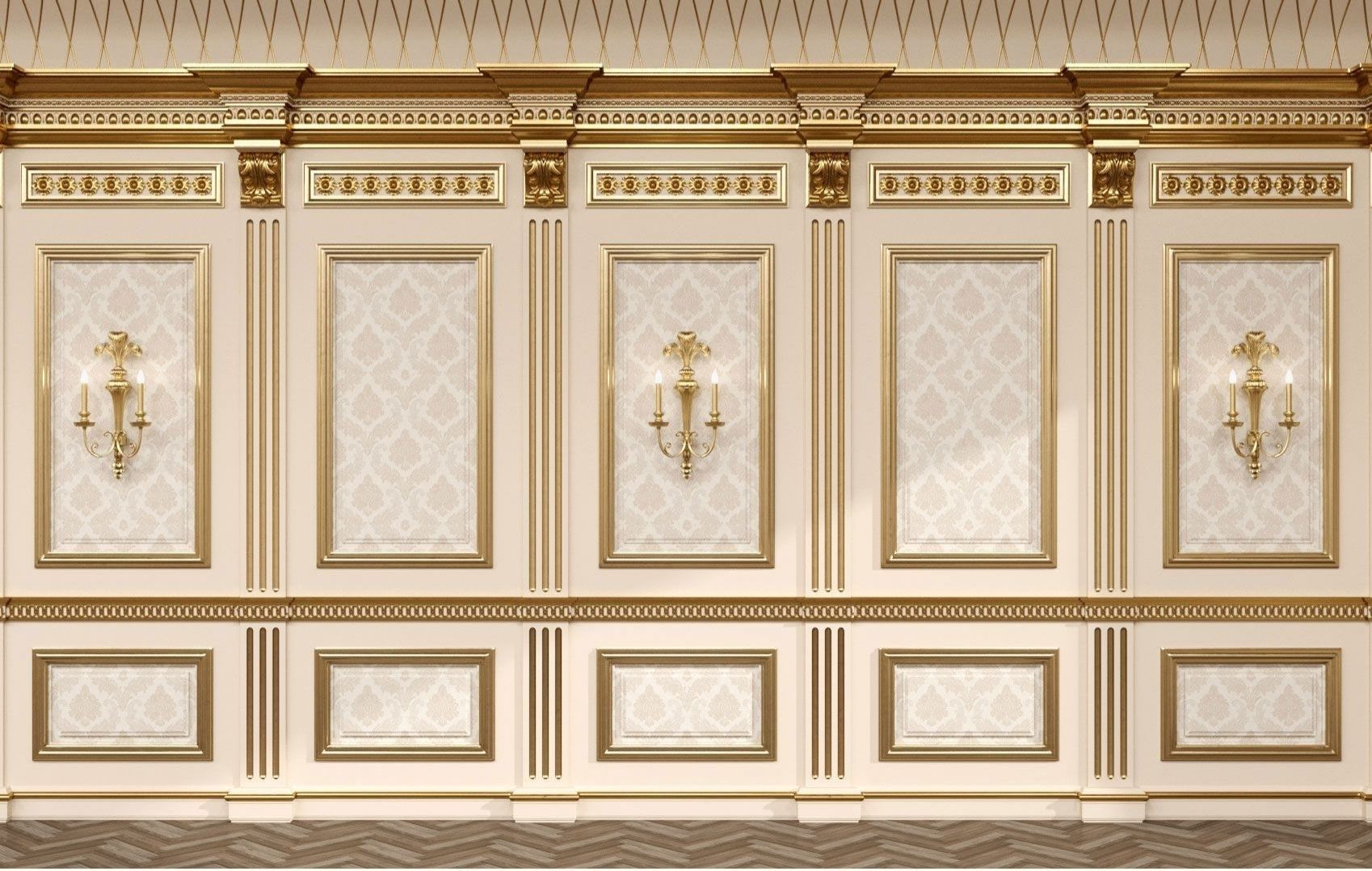 Boiserie classic panels and Decorative Crafts Wood Sconce - 185 3D model_2