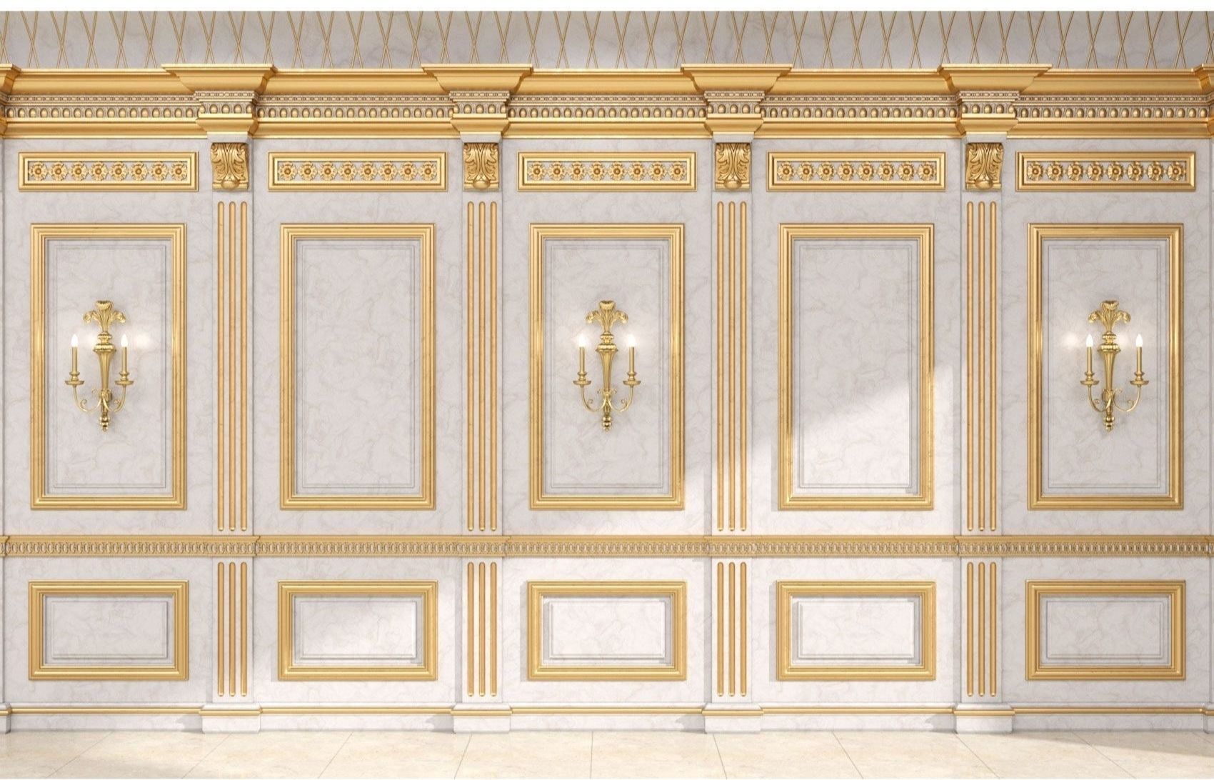 Boiserie classic panels and Decorative Crafts Wood Sconce - 185 3D model_3