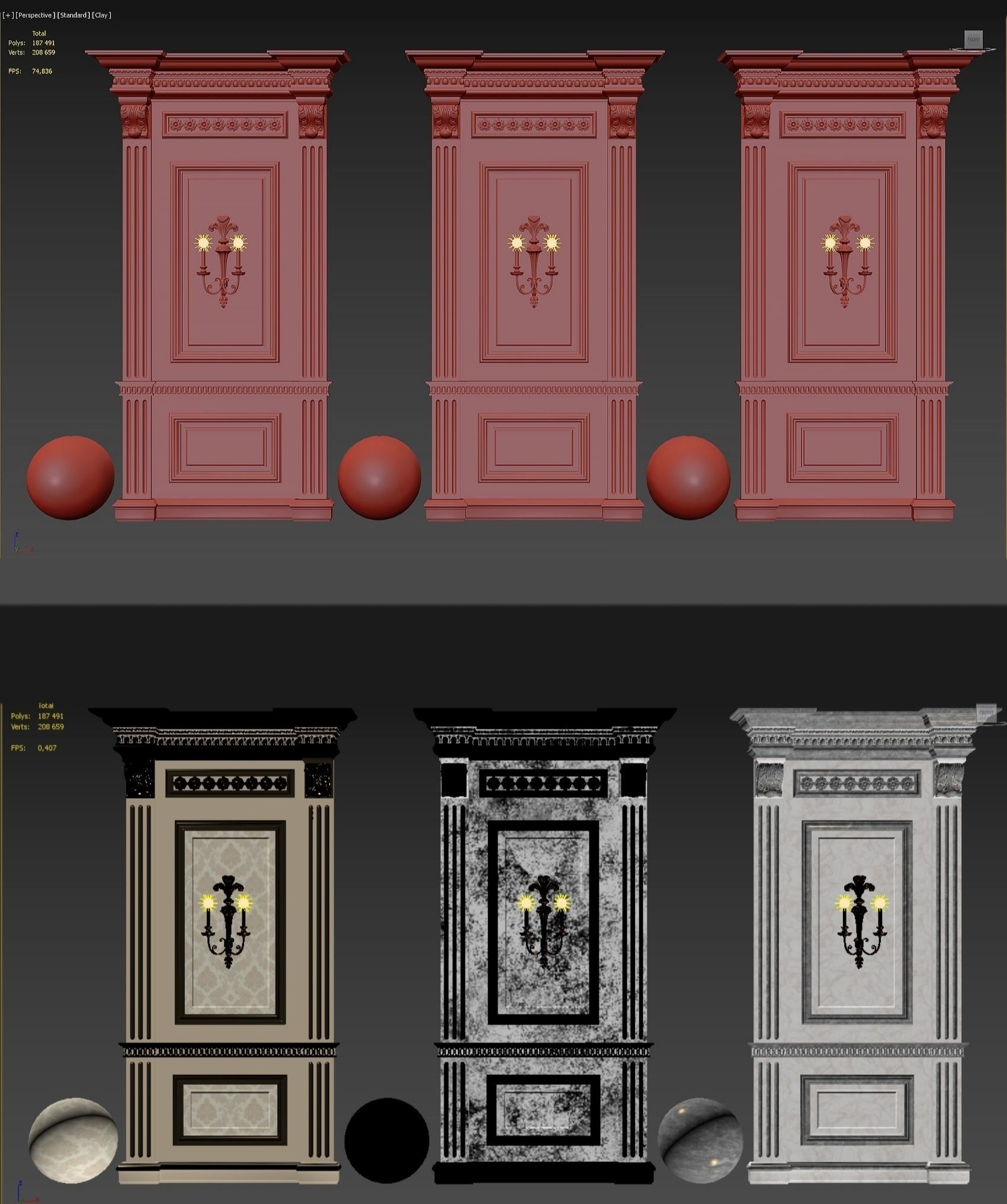 Boiserie classic panels and Decorative Crafts Wood Sconce - 185 3D model_5