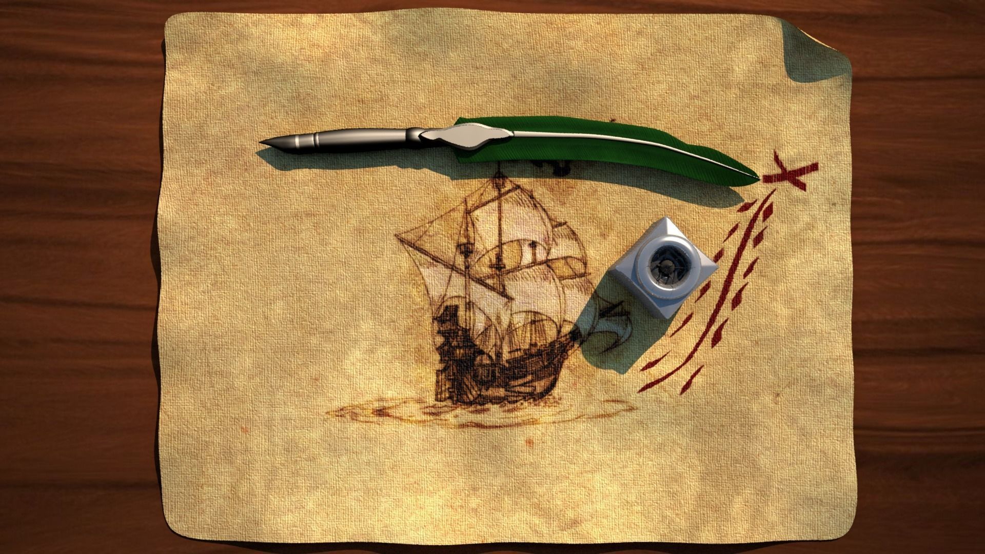 Pen And Paper Classic With Ink Bottle Low-poly 3D model_4