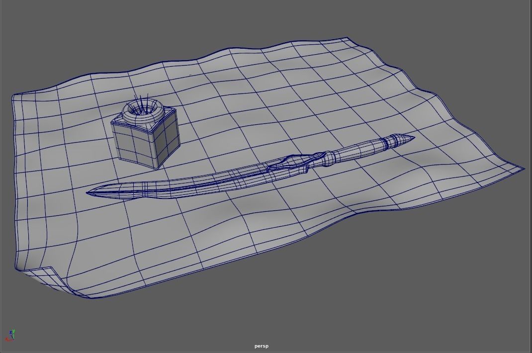 Pen And Paper Classic With Ink Bottle Low-poly 3D model_7