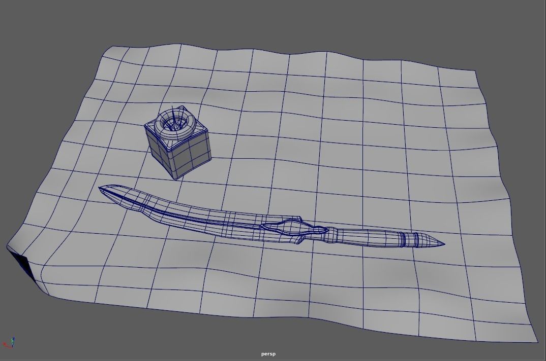 Pen And Paper Classic With Ink Bottle Low-poly 3D model_6
