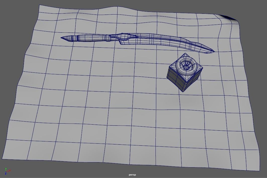 Pen And Paper Classic With Ink Bottle Low-poly 3D model_5