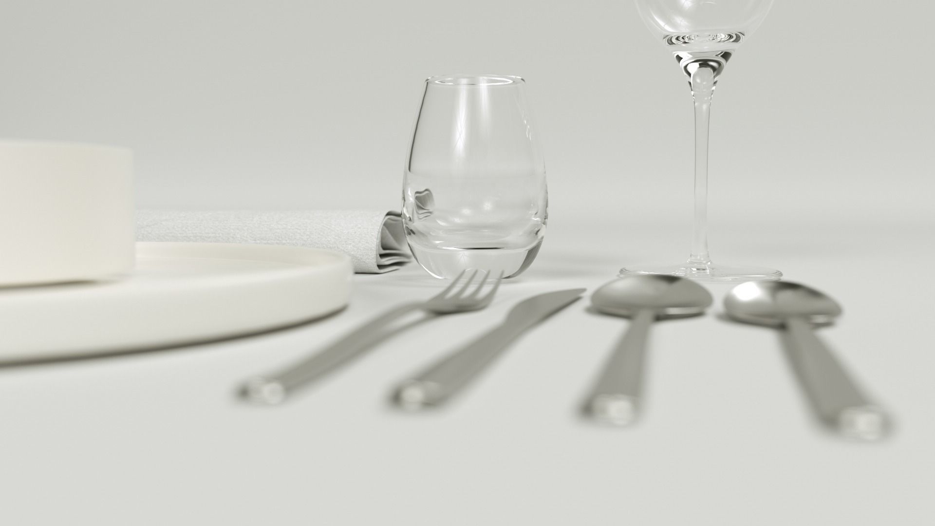 Cutlery set table setting with silverware and plates 3D model_1