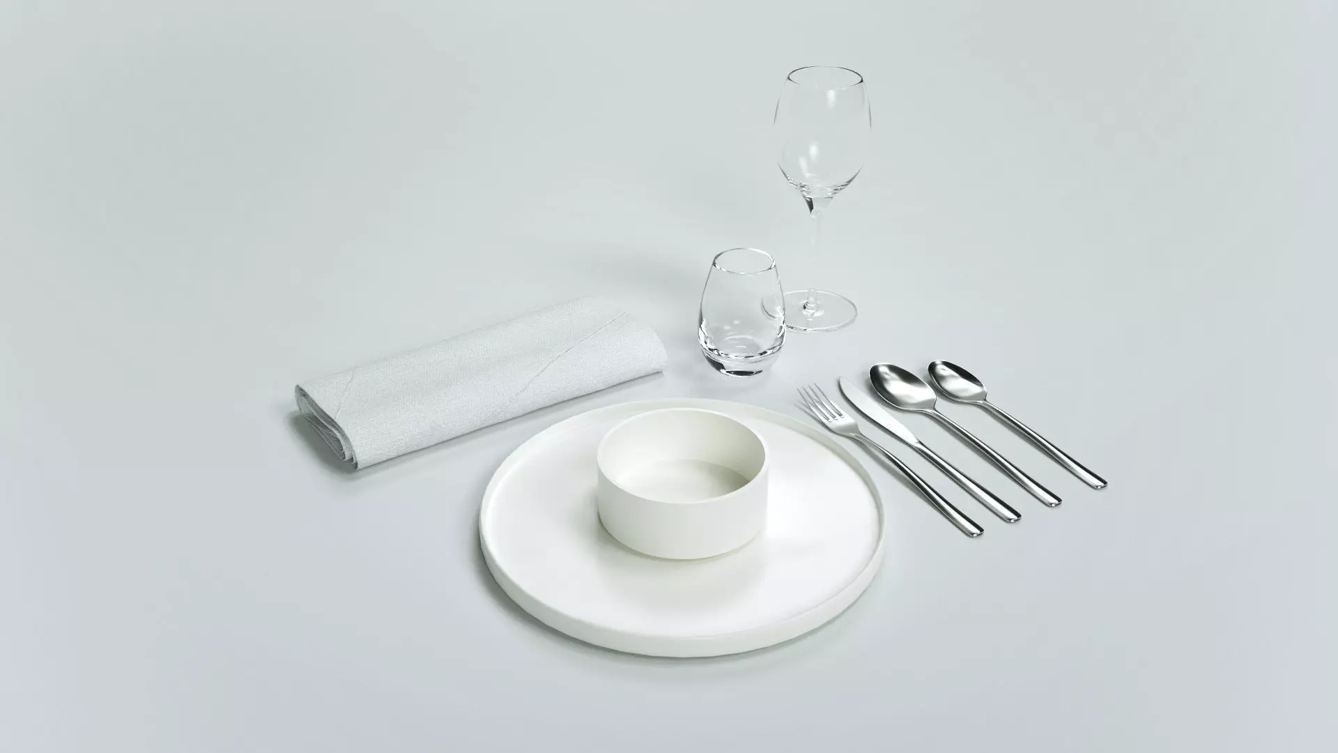 Cutlery set table setting with silverware and plates 3D model_0