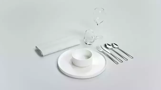 Cutlery set table setting with silverware and plates 3D model