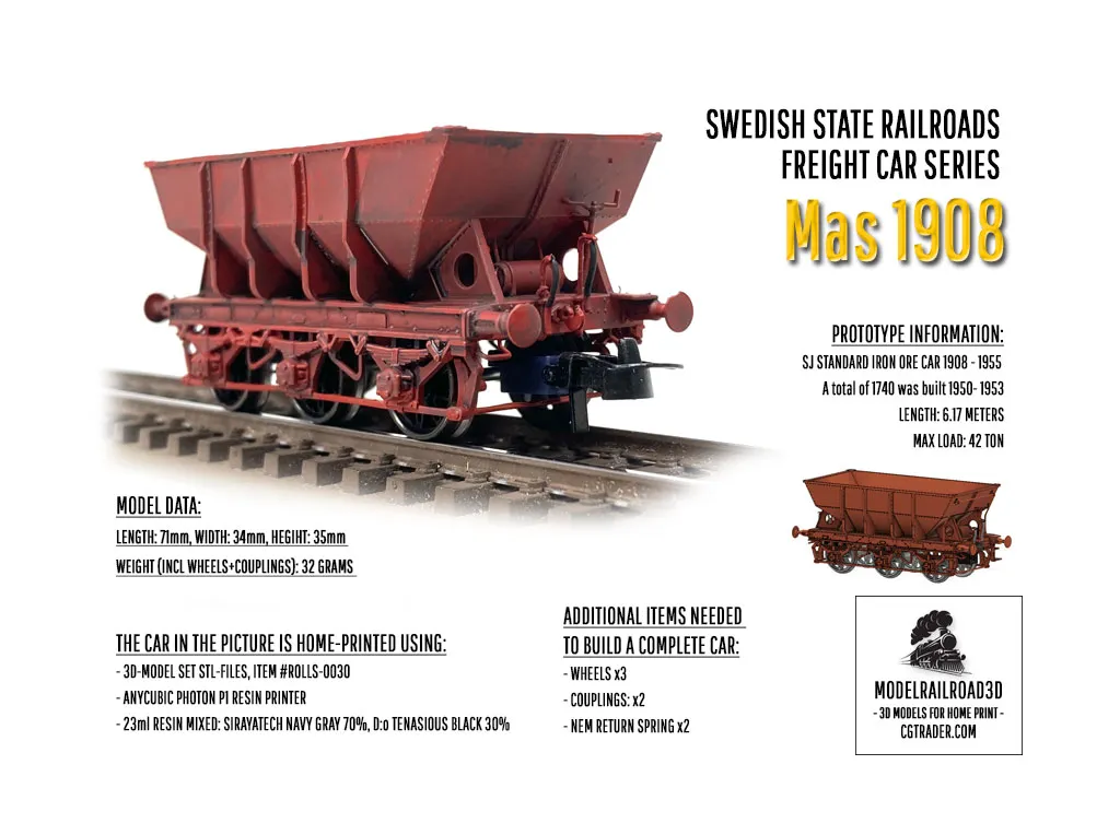 ROLLS-0030 Swedish Iron Ore car Litt Mas 1908 H0-scale 3D print model