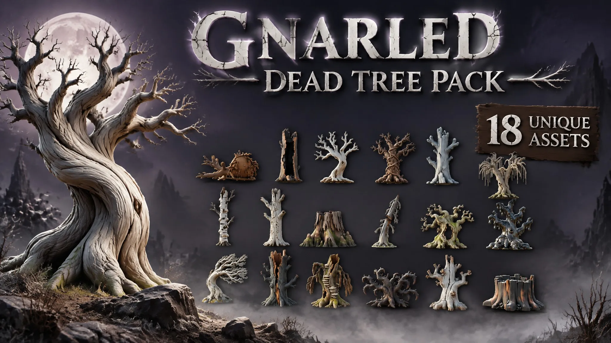 Gnarled Dead Tree Pack Low-poly 3D model