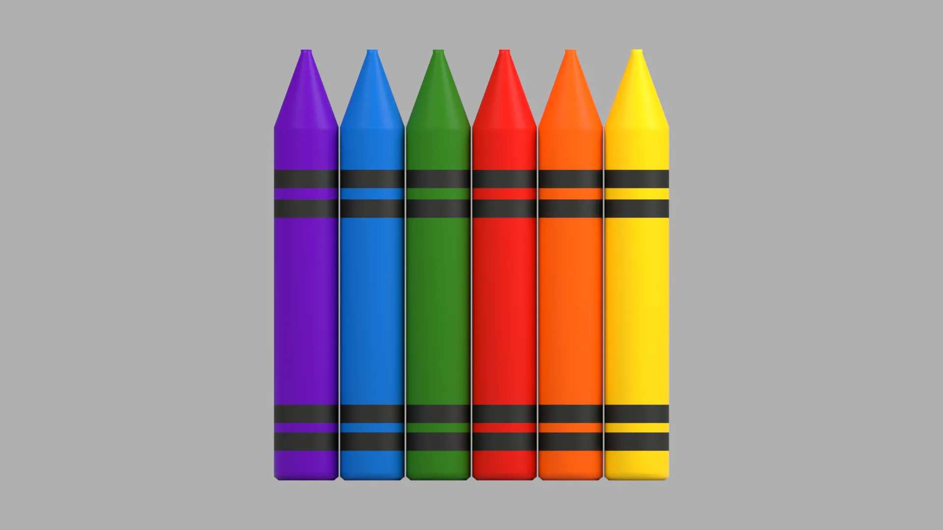 Six Colorful Crayons with Straight Black Bands Low-poly 3D model