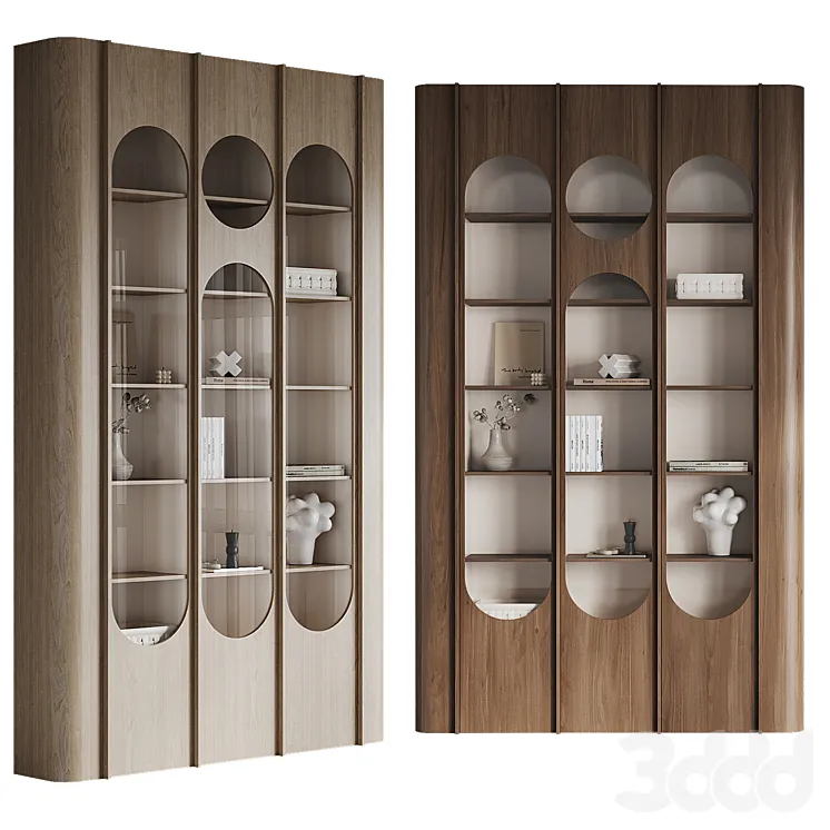 Modern Wooden Display Cabinet with Glass Doors Low-poly 3D model