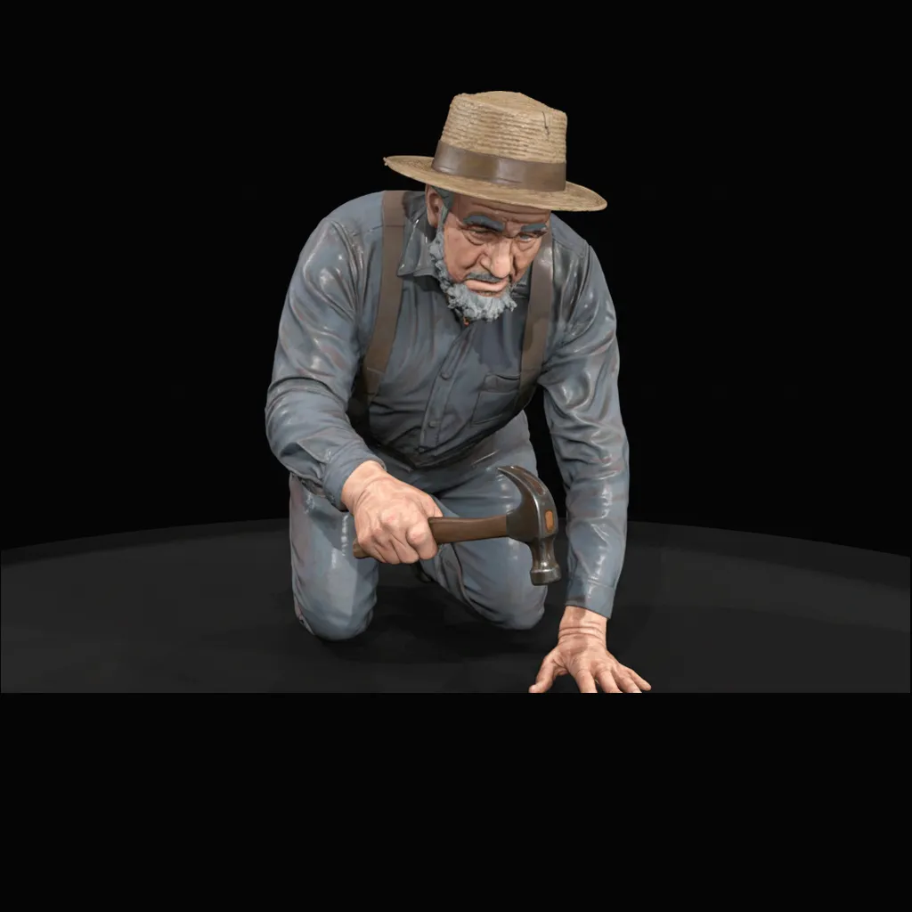 Amish Man with Hammer Kneeling 3D print model