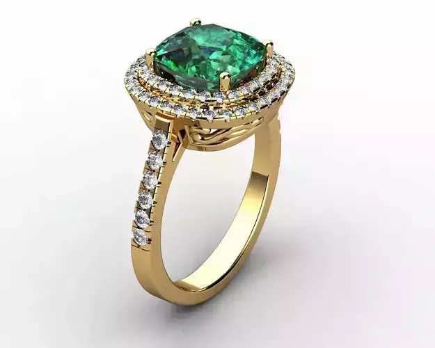 Cushion Cut Designer Emerald and Diamond  Wedding Ring