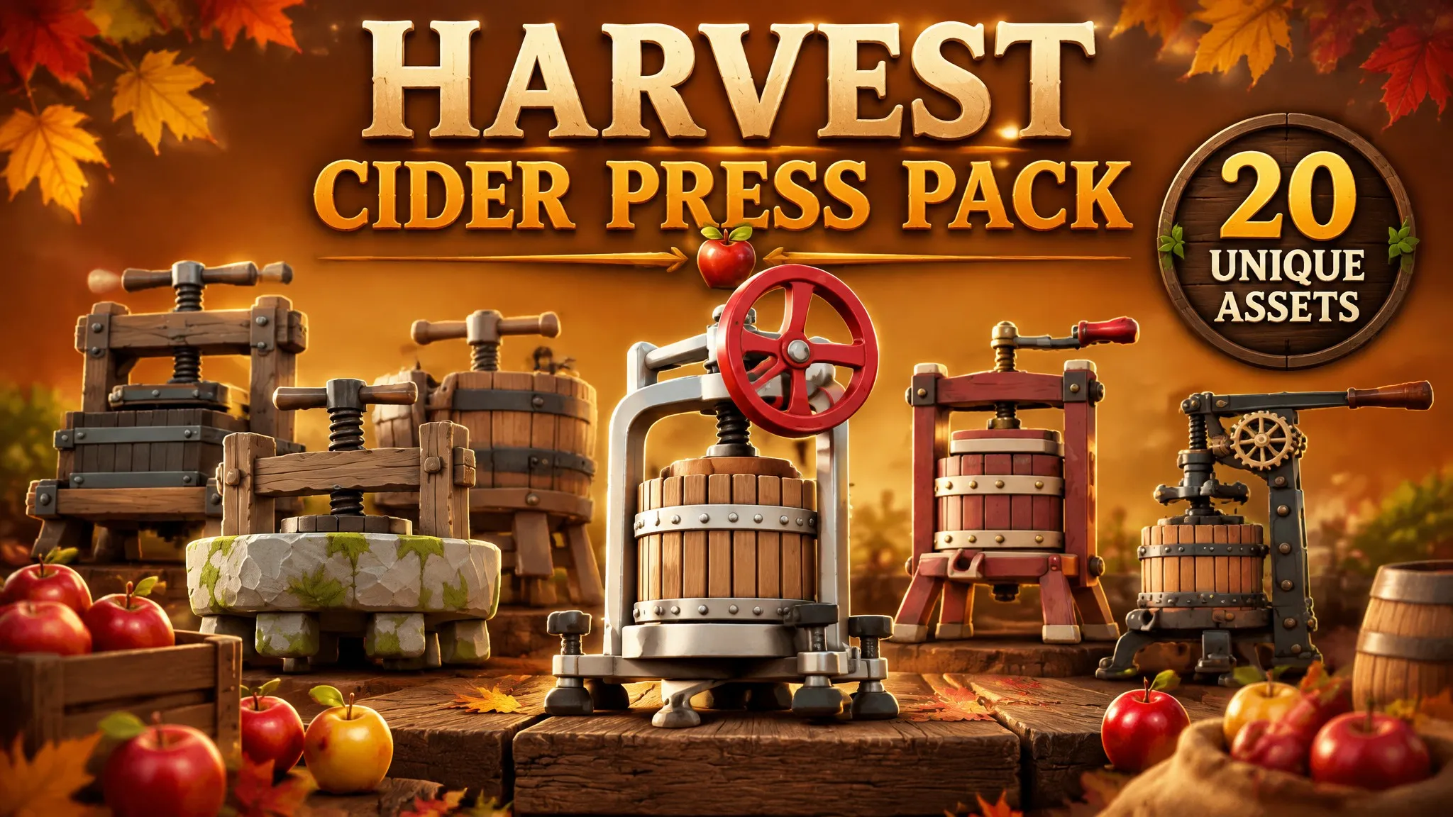 Harvest Cider Press Pack Low-poly 3D model