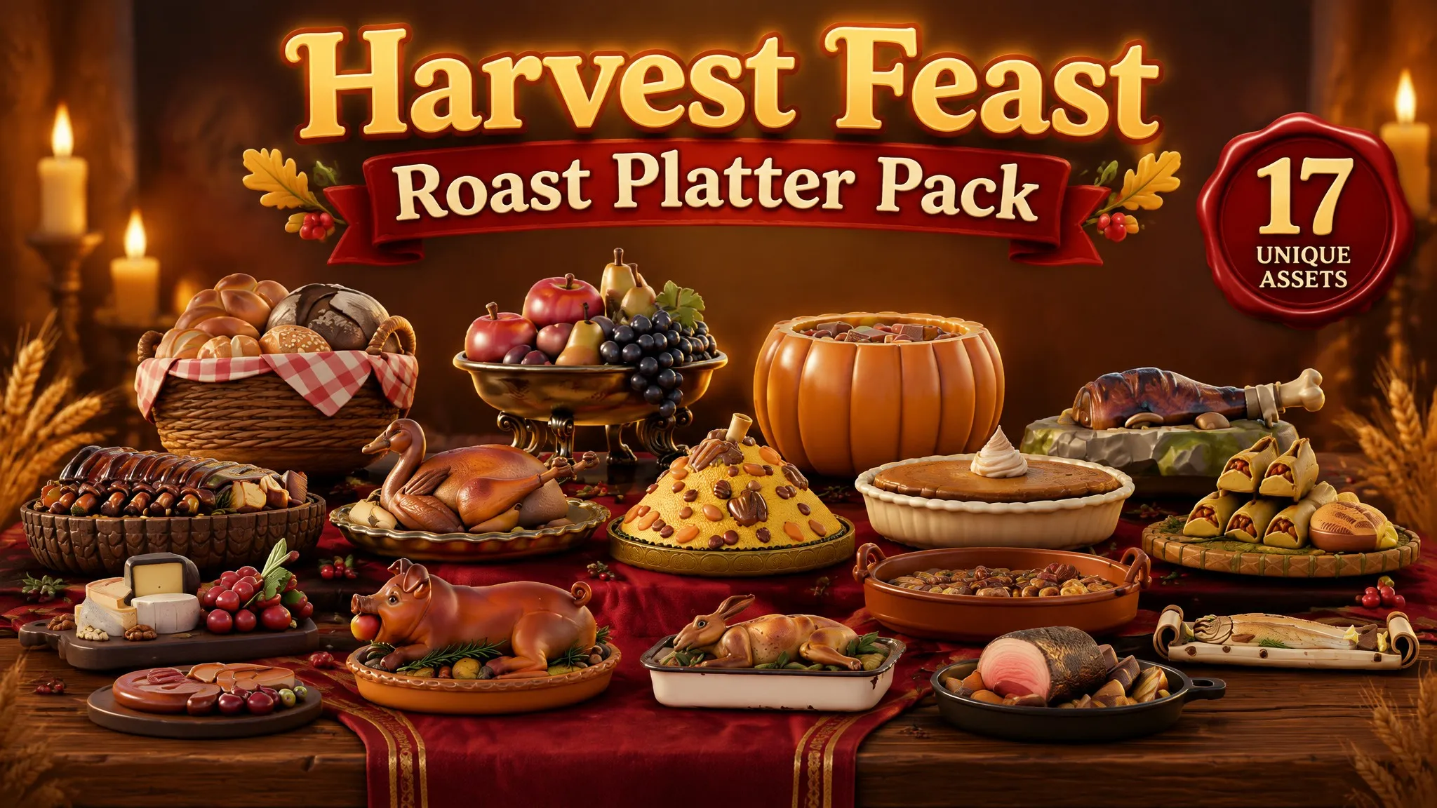 Harvest Feast Roast Platter Pack Low-poly 3D model
